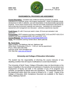 EDEC 4243 Fall, 2015 ENVIRONMENTAL PROCESSES AND ASSESSMENT