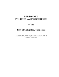 PERSONNEL POLICIES and PROCEDURES of the City of Columbia, Tennessee