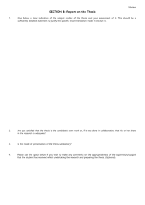 SECTION B: Report on the Thesis