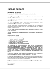 2009-10 BUDGET Message from the Treasurer