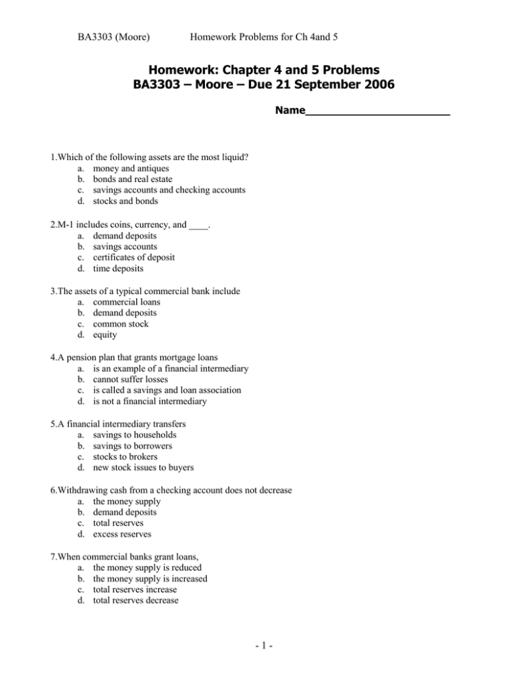Homework: Chapter 4 and 5 Problems BA3303 (Moore)