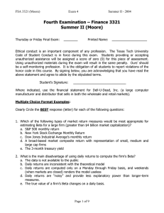 Fourth Examination – Finance 3321 Summer II (Moore)