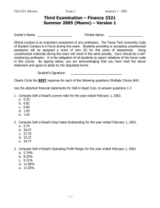 Third Examination – Finance 3321 Summer 2005 (Moore) – Version 1