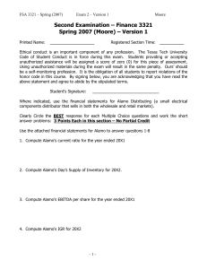 Second Examination – Finance 3321 Spring 2007 (Moore) – Version 1