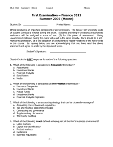 First Examination – Finance 3321 Summer 2007 (Moore)