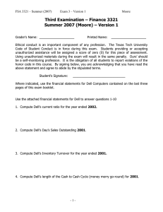 Third Examination – Finance 3321 Summer 2007 (Moore) – Version 1