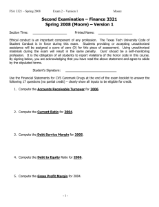 Second Examination – Finance 3321 Spring 2008 (Moore) – Version 1