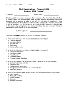 First Examination – Finance 3321 Summer 2008 (Moore)