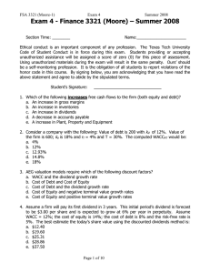 Exam 4 - Finance 3321 (Moore) – Summer 2008