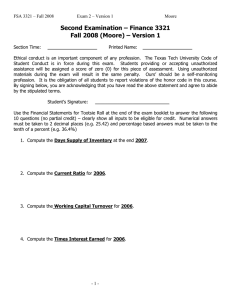 Second Examination – Finance 3321 Fall 2008 (Moore) – Version 1