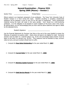 Second Examination – Finance 3321 Spring 2009 (Moore) – Version 1