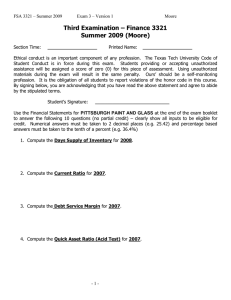 Third Examination – Finance 3321 Summer 2009 (Moore)