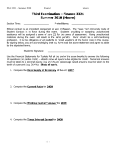 Third Examination – Finance 3321 Summer 2010 (Moore)