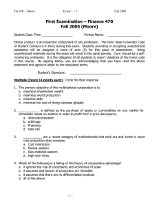 First Examination – Finance 470 Fall 2005 (Moore)
