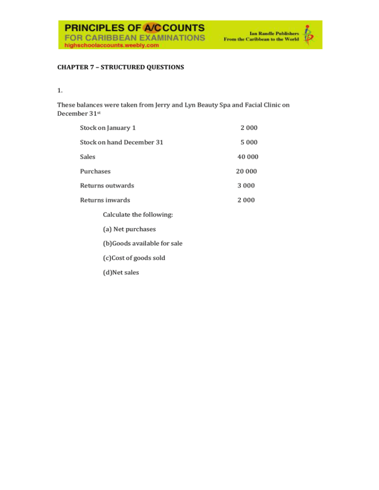 1 These Balances Were Taken From Jerry And Lyn Beauty Spa December 31