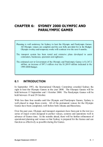 CHAPTER 6:  SYDNEY 2000 OLYMPIC AND PARALYMPIC GAMES