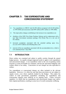 CHAPTER 7:  TAX EXPENDITURE AND CONCESSIONS STATEMENT
