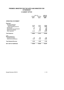 PREMIER, MINISTER FOR THE ARTS AND MINISTER FOR CITIZENSHIP 2 CABINET OFFICE