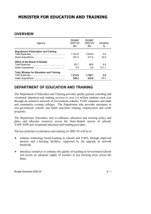 MINISTER FOR EDUCATION AND TRAINING OVERVIEW