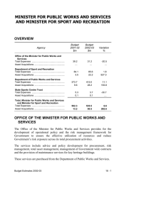 MINISTER FOR PUBLIC WORKS AND SERVICES OVERVIEW Budget