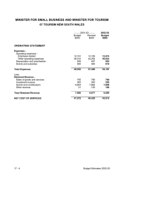 MINISTER FOR SMALL BUSINESS AND MINISTER FOR TOURISM OPERATING STATEMENT