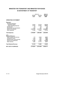 MINISTER FOR TRANSPORT AND MINISTER FOR ROADS 69 DEPARTMENT OF TRANSPORT