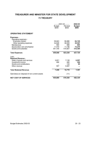 TREASURER AND MINISTER FOR STATE DEVELOPMENT 73 TREASURY  OPERATING STATEMENT