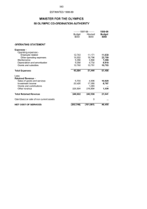 MINISTER FOR THE OLYMPICS 58 OLYMPIC CO-ORDINATION AUTHORITY ESTIMATES 1998-99 OPERATING STATEMENT