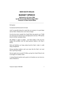 BUDGET SPEECH NEW SOUTH WALES Delivered on 22 June 1999