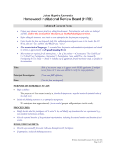 Homewood Institutional Review Board (HIRB) Johns Hopkins University Informed Consent Form