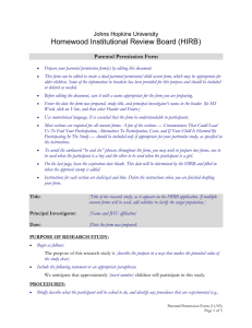 Homewood Institutional Review Board (HIRB) Johns Hopkins University Parental Permission Form
