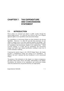 CHAPTER 7:  TAX EXPENDITURE AND CONCESSIONS STATEMENT 7.1