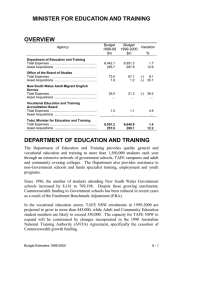 MINISTER FOR EDUCATION AND TRAINING OVERVIEW Budget Agency