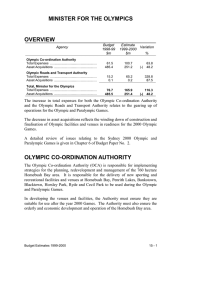 MINISTER FOR THE OLYMPICS OVERVIEW Budget Estimate