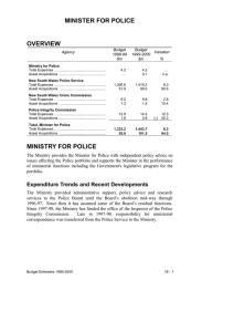 MINISTER FOR POLICE OVERVIEW Budget Agency