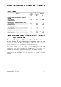 MINISTER FOR PUBLIC WORKS AND SERVICES OVERVIEW Budget Agency
