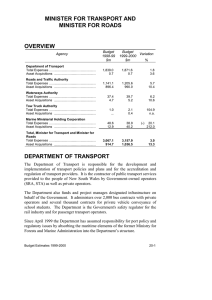 MINISTER FOR TRANSPORT AND MINISTER FOR ROADS OVERVIEW Budget