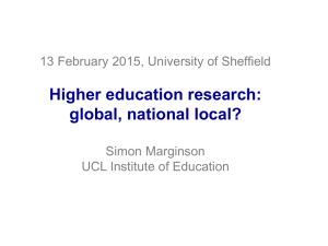 Higher education research: global, national local? 13 February 2015, University of Sheffield