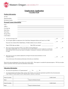 Employment Application  Classified Staff Position Information