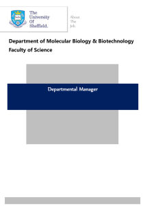 Departmental Manager Department of Molecular Biology &amp; Biotechnology Faculty of Science