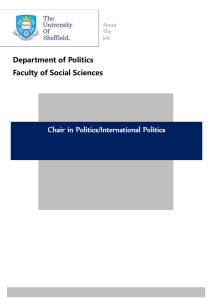 Chair in Politics/International Politics Department of Politics Faculty of Social Sciences