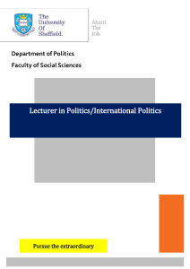 Lecturer in Politics/International Politics Department of Politics Faculty of Social Sciences