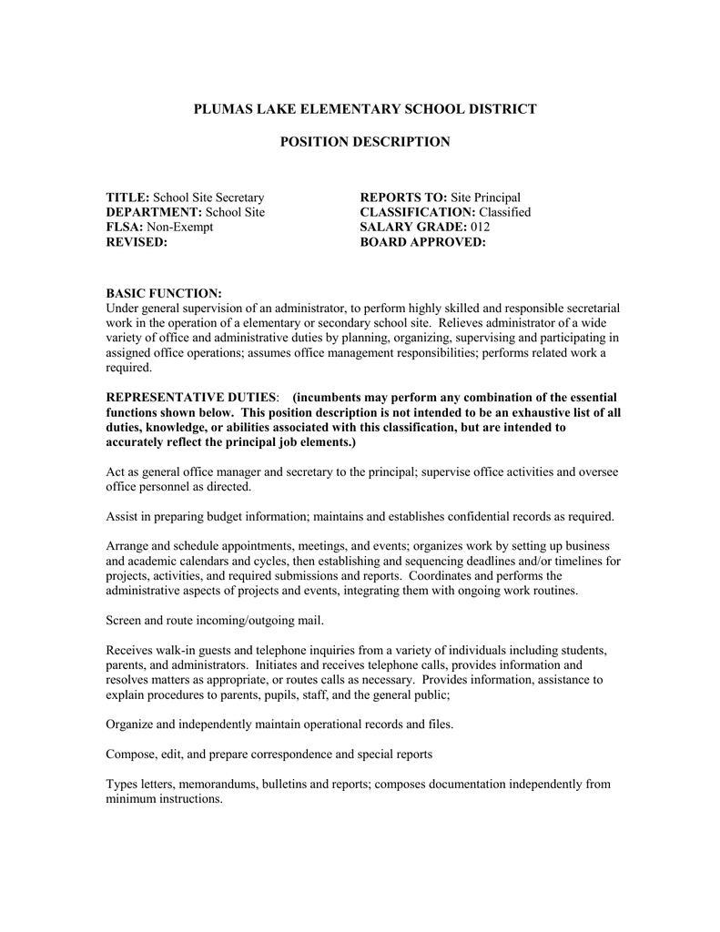 Elementary School Principal Job Description Free Documents