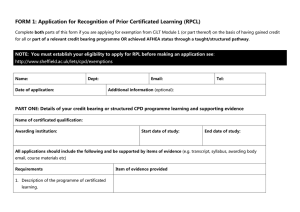 FORM 1: Application for Recognition of Prior Certificated Learning (RPCL)