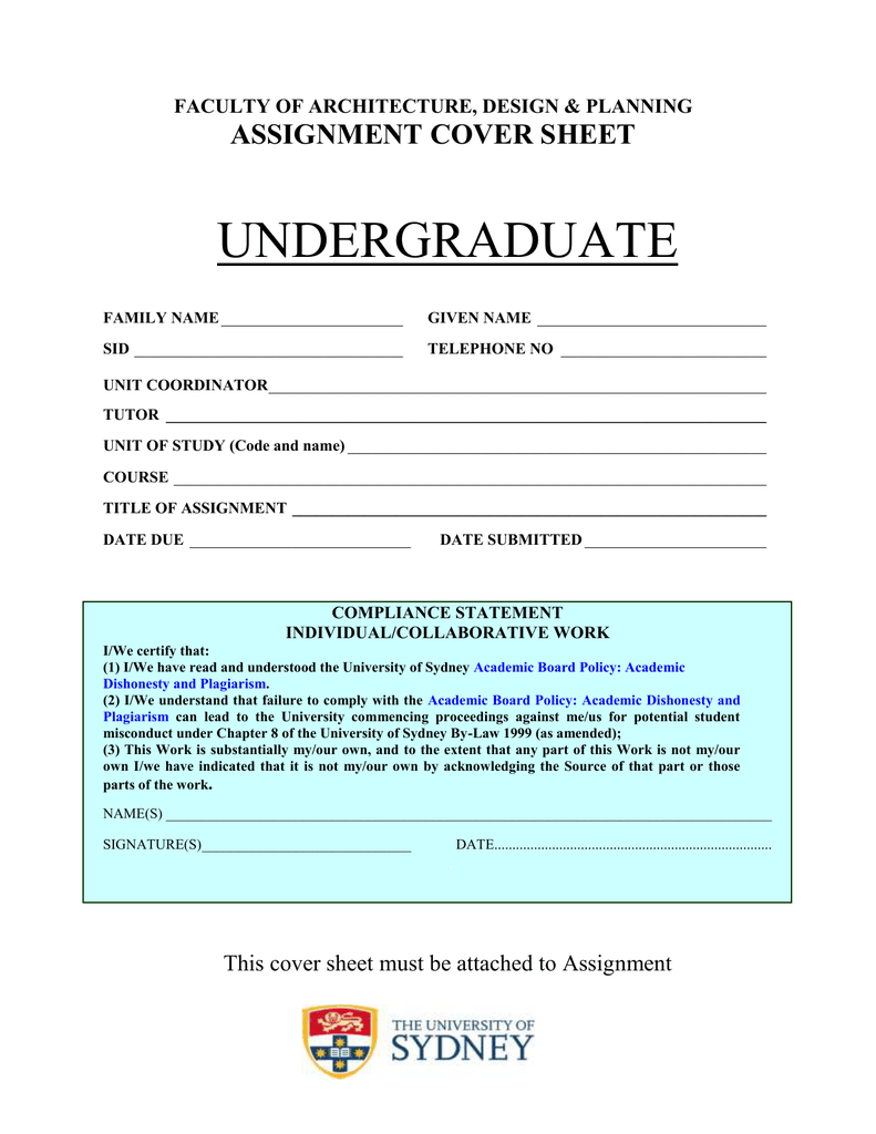 UNDERGRADUATE ASSIGNMENT COVER SHEET