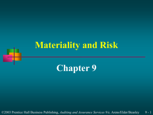 Materiality and Risk Chapter 9 9 - 1 Auditing and Assurance Services 9/e,