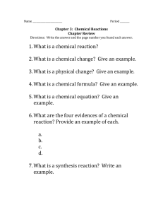 Chapter 3:  Chemical Reactions Chapter Review