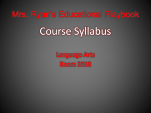 Course Syllabus Mrs. Ryan’s Educational Playbook Language Arts Room 2018