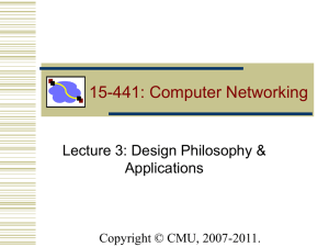 15-441: Computer Networking Lecture 3: Design Philosophy &amp; Applications Copyright © CMU, 2007-2011.
