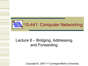 15-441: Computer Networking – Bridging, Addressing Lecture 8 and Forwarding